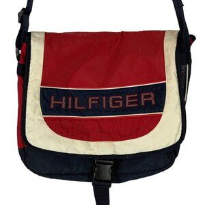 Vintage Tommy Hilfiger Messenger Book Bag Red Blue Spellout Patriotic